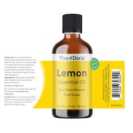 Viva Doria Lemon Essential Oil, 100% Pure, Natural Lemon Essential Oil, Undiluted, for Aromatherapy | Food Grade, 118 mL (4 Fluid Ounce)