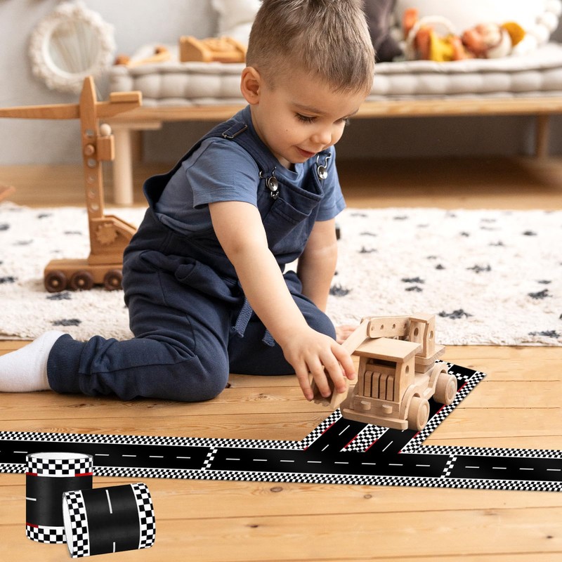 WNINK 2 Rolls Black and Red Race Track Tape, Kids