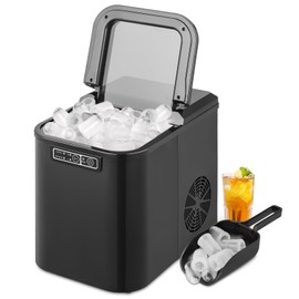 mollie Ice Maker Countertop Portable - 26Lbs/Day 2-Size Bullet Ice Cubes, 10-Minute 9 Cubes with Basket & Scoop, Self-Cleaning Compact Machine for Home Kitchen Office Bar, Black