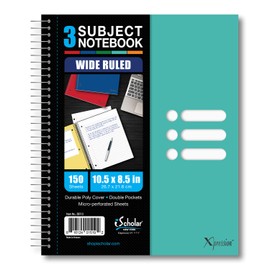 iScholar Xpression Poly Cover Wire Bound 3 Subject Notebook, Wide Ruled, 10.5 x 8.5 Inches, 150 Sheets, Assorted Color Covers (59713)