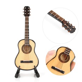 Miniature Guitar Model Decor, Miniature Wooden Guitar Model Display Mini Musical Ornaments Craft Home Decor for Dollhouse Accessories Model Home Decoration