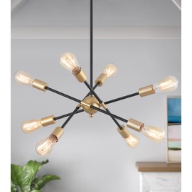 MEIXISUE 8 Lights Dining Room Light Fixtures Modern Sputnik Chandelier Black and Gold Mid Century Pendant Light for Kitchen Island Entryway Foyer Living Room UL Listed