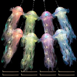 Jonuin 8 Pcs Jellyfish Light, Hanging Jellyfish Lamps, Jelly Fish Light Lamp, Jellyfishs Lanterns, Jelly Fish Decoration, Bright LED Garden Lanterns for Party Yard Landscape Garden Ornaments, 4 Colors