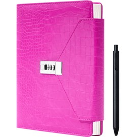 CAGIE Diary for Women Gift, 7.5 x 10 Inch Large Journal with Lock More Secure，220 Pages Refillable Journal for Writing, Business Birthday Gift for Women, Rose Red