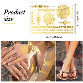 HOWAF 9 Sheets Gold Tattoos Temporary Metallic Flash Gold Temporary Tattoos for Women Girls Mandala Flower Lace Glitter Fake tattoos Festival Tattoo Stickers Waterproof Face Stickers Body Art