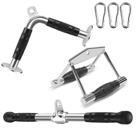 WNOEY Cable Machine Attachment, LAT Pulldown Attachments, Home Gym Accessories, Triceps Pull Down Attachment (Double D Handle + Vshaped Bar + Straight Bar)