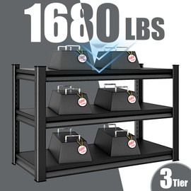 Rufokisa 48" W 3-Tier Garage Shelving Heavy Duty, 1680LBS Loads Garage Storage Shelves, Metal Shelving Units and Storage Racks, Industrial Utility Shelf Heavy Duty,48" Wx16 Dx39 H, Black