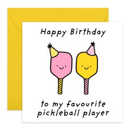 Cute Birthday Card For Him or Her - 'Pickle Ball Player' - Gifts for Women, Men, Friends, Colleagues, Coworker, Partner, Spouse - Playing Ball - Comes with Fun Stickers