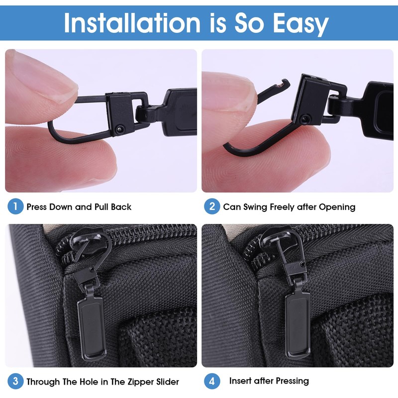8 Pcs Black Zipper Pull Replacement for Jacket Zipper Slider