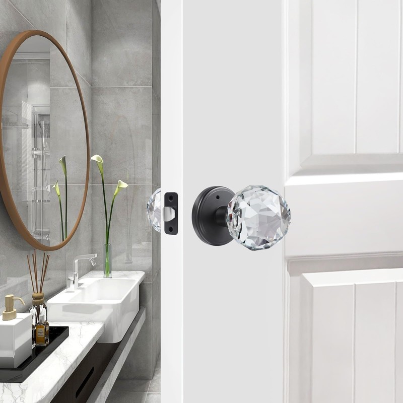CLCTK Crystal Glass Door Knobs Interior with Lock, Privacy Bathroom