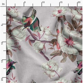 Soimoi Gray Cotton Cambric Fabric Floral & Bird Print Sewing Fabric Yard 58 Inch Wide