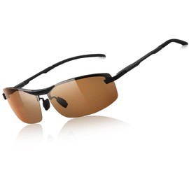 MAIVARDAY Sunglasses, Men's, Sports, Women's, Polarized, Driving, Wellington Type, Super Elasticity, TR90 Material, Ultra Lightweight, UV400 Protection, Stylish, Fashion, F: Matte Black + Brown