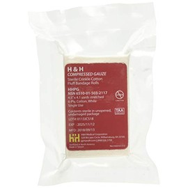 [3 Pack] H&H Primed Compressed Sterile Gauze, 4.5" x 4.1 Yards, 6-Ply White Cotton, PRIMED-001, Essential First Aid and Stop The Bleed Kit Supply for Home, Medical, and Tactical Use