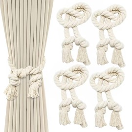 Xpieoyrm Pack of 4 Curtain Rope Tiebacks, Curtain Rope Buckles, Curtain Tiebacks Made of Cotton, Curtain Accessories, Beige Curtains Tiebacks for Home, Office, Living Room, Bedroom Decoration