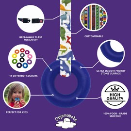 Oojamabobs Sensory Ring pendant chew necklace - Autism - Navy with lanyard (6 designs available!) (70cm, Rainbow leaves)