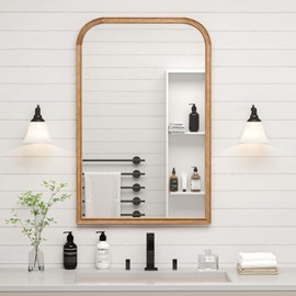 Acovy 24"x36" Solid Wood Bathroom Mirror Tempered Glass for Wall Mounted, Rustic Wood Frame Wall Mirror Decorative for Bedroom Living Room Vanity Mirror Entryway Mirror, Brown