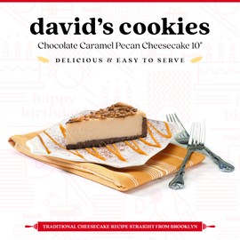Chocolate Caramel Pecan Cheesecake 10" - Pre-sliced 14 pcs. Creamy Cheesecake Topped With Clumps of Chewy Pecans Drenched In A Coating Of Caramel, Fresh Bakery Dessert Great Gift Idea for Women, Men