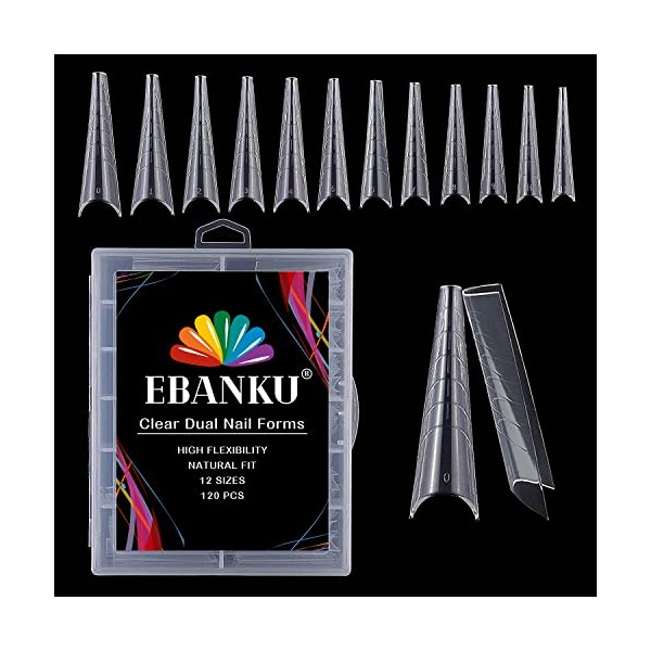 EBANKU 120pcs Clear Dual Nail Forms System, Diamond-Shape Gel Nail Mold Full Cover Acrylic False Nail Tip Nails Manicure Tools for Gel Nail Extension