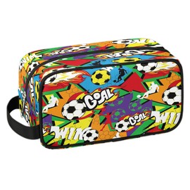 LLCXCSI Kids Travel Toiletry Bag for Boys, Waterproof Hanging Dopp Kit Soccer Goal Wash Bag with Large Capacity for Travel, Sports, Shower