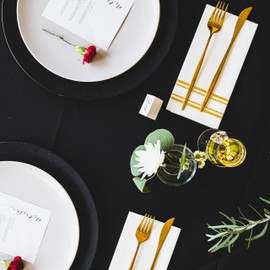 Fanxyware Shiny Gold on White Dinner Napkins, Feels Like Linen, Soft Fluff Pulp Paper (Disposable) - 50 Pack, 8.5" x 4" - Style Name: Parallel Shine