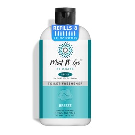 Mist N' Go by OMAZE Bathroom Odor Spray for Toilet Spray Refill Bottle - Multitasking Toilet Spray - Bathroom Spray Odor Eliminator for Strong Odors | Breeze, 16oz (1 Pack)