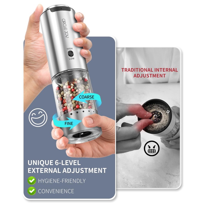 CIRCLE JOY Electric Salt and Pepper Grinder Set Stainless Steel