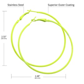 IDB - Pendientes de aro de acero inoxidable clásicos – 59 x 63 x 2 mm – varios colores a elegir amarillo