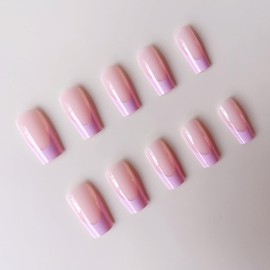 48 Pcs Purple French Tip Press on Nails & Toenails Set Solid Color Short Toe Nail Tips Glossy Fake Toe Nail Long Square Fake Nails Full Cover Nude Spring False Toe Nails for Women Nail Art DIY
