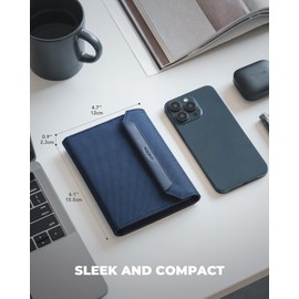 VULKIT Passport Wallet with Detachable AirTag Holder, Vegan Leather Passport Holder, RFID Blocking, Travel Essential, Magnetic Closure, Blue