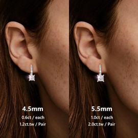 KRKC Moissanite Hoop Earrings: Leverback Ladies' Earrings, 925 Silver, Total 1.0/2.0 ct for Birthday/Anniversary/Women's Gift, Artificial Diamond, Sparkling, Hypoallergenic Metal, Fashionable