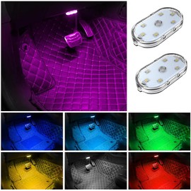 HASAIKA Car Interior Lighting, LED Reading Light, 7 Color Switches, USB Charging Touch Switch Wireless Portable Mini Ambient Light【2Pcs/Pack】