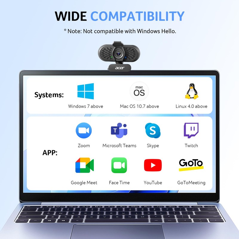 Acer 1080p Webcam USB Plug and Play Webcam for PC