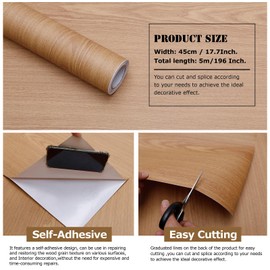 FEILAYS Wood Grain Contact Paper Peel and Stick Wallpaper Self Adhesive Wall Paper for Furniture Countertop Drawer Shelf Liner Cabinet Waterproof Easy to Clean 17.7" X 196"