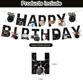 Drum Party Supplies Music Drum Birthday Party Decorations Includes Drums 1 Happy Birthday Banner 1Cake Topper 25 Cupcake Toppers 6 Hanging Swirls for Drummers Birthday Party Baby Shower Decorations