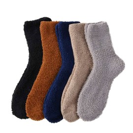 DAMILY Men's Winter Socks, Room Socks, Cold Protection, Warm, Indoor, Thick, Stylish Socks, Men's Skiing, Thermal, Set of 5 Pairs of 5 Colors, Fluffy Socks, Medium Length, Crew Socks, 9.4 - 11.0 inches (24 - 28 cm), color 1