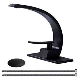 Wovier Matte Black Bathroom Sink Faucet,Unique Design Single Handle Single Hole Brass Lavatory Vanity Faucet,Basin Mixer Tap with Supply Hose and Pop Up Drain Assembly