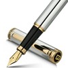 BEILUNER Silver Chrome Fountain Pen,Stunning Luxury Pen,24K Gilded Nib(Medium)