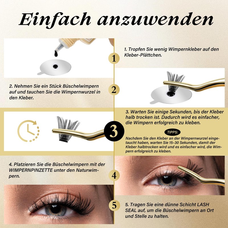 QUEWEL Eyelash Cluster Glue 10 ml, Black Cluster Lashes Glue