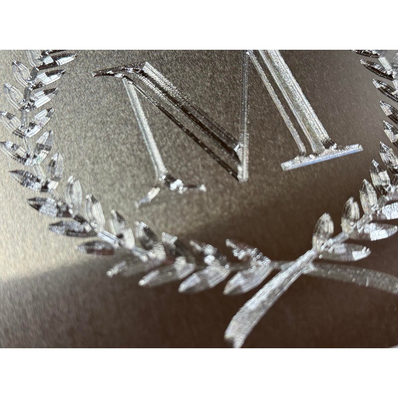 Silver Monogram Crest Car Tag Diamond Etched Engraved .040 Aluminum