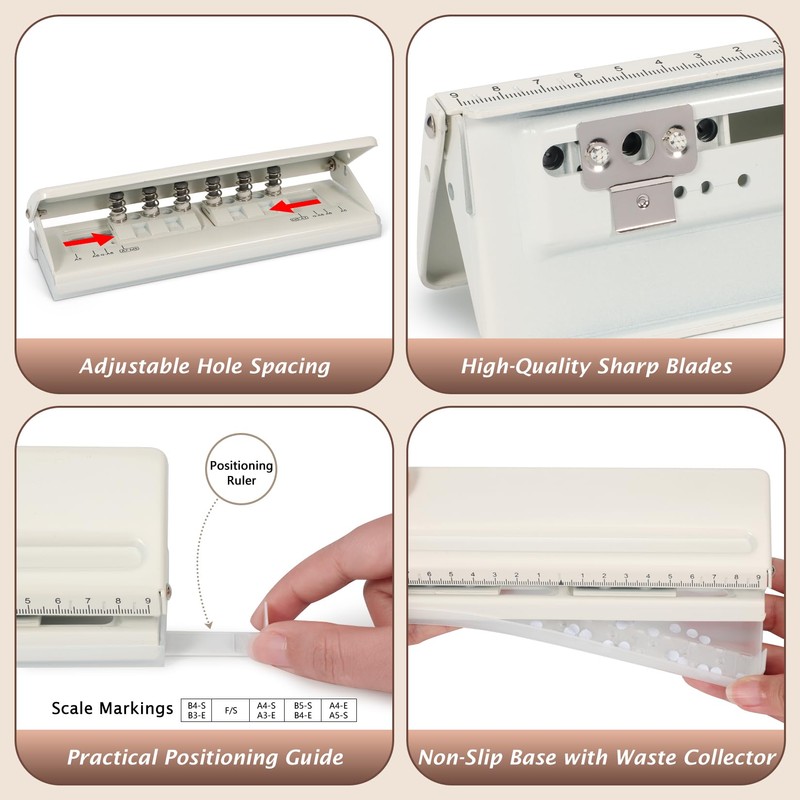 Metal Adjustable 6 Hole Punch for A5 A6 A7 Binders/Planners,
