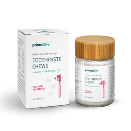 Primal Life Organics Premium Dirty Mouth Toothpaste Chews – Nano-Hydroxyapatite Whitening Toothpaste Tablets for Adults - Gluten Free, Vegan, Paleo - 60 Tablets in Jar - Polished Peppermint