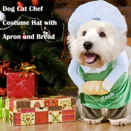 Dog Cat Chef Costume Hat with Apron and Bread - Stand-Up Design, Optical Illusion, Funny Pet Cooking Clothes for Photoshoots, Cosplay, Pet Parties, Halloween, and Christmas (Small(3-8 Pounds))