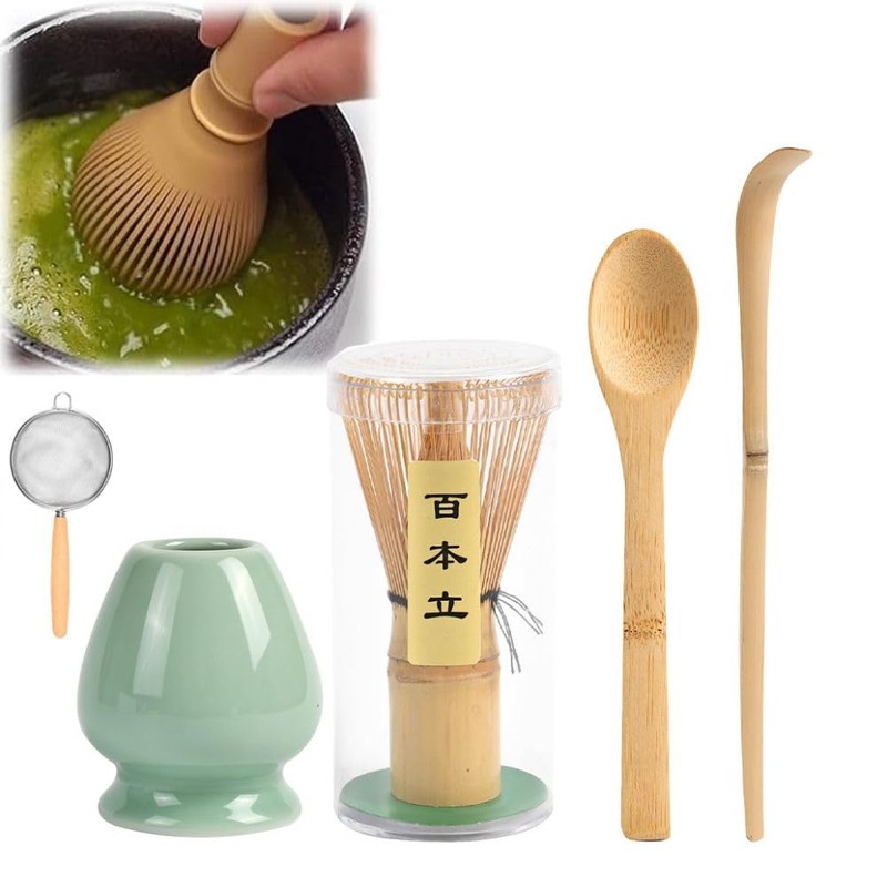 Matcha Whisk ABS with Ceramic Base Holder Food Grade Green