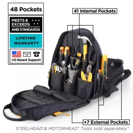 STEELHEAD 48-Pocket Heavy-Duty Tool Backpack, Padded Back Support, Reinforced...
