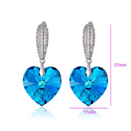 XUPING Crystal Earrings for Women Silver Dangle Blue Crystal Heart Zirconia Hypoallergenic Trendy Earring Jewellery, Silver, Crystal