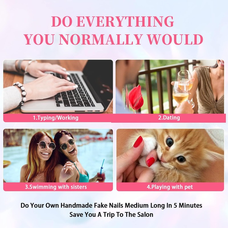 KXAMELIE Grey Press-on Medium Coffin Nails - Reusable, Natural, Thick,