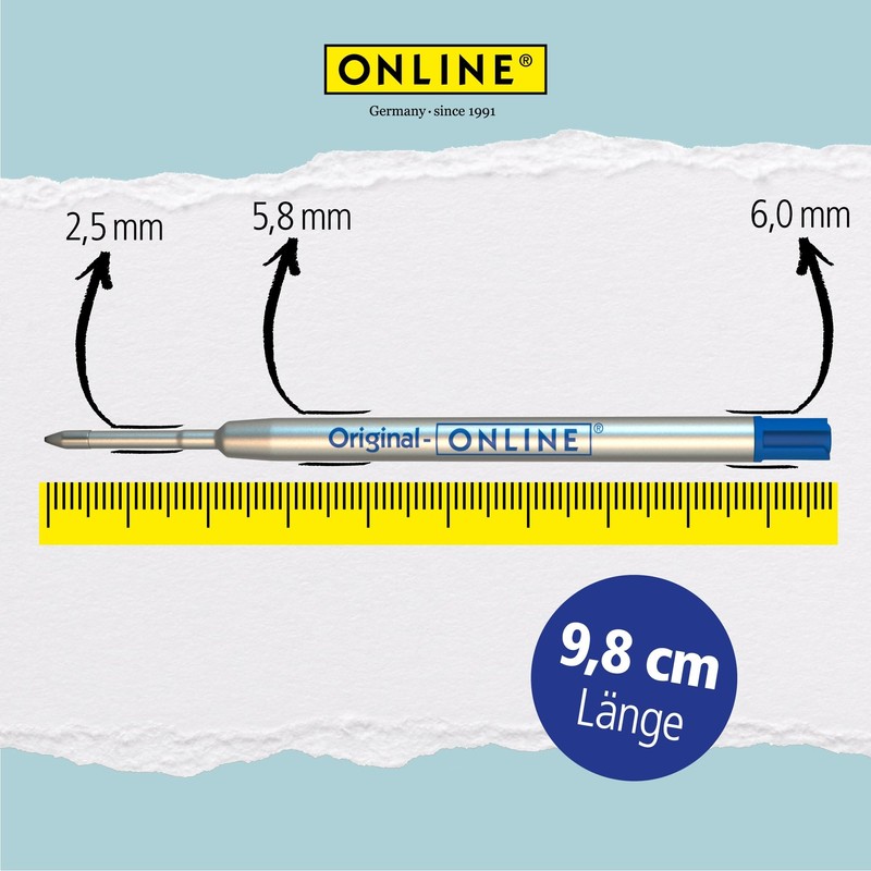 Online 6 ballpoint pen refills blue, black, red, G2 format,