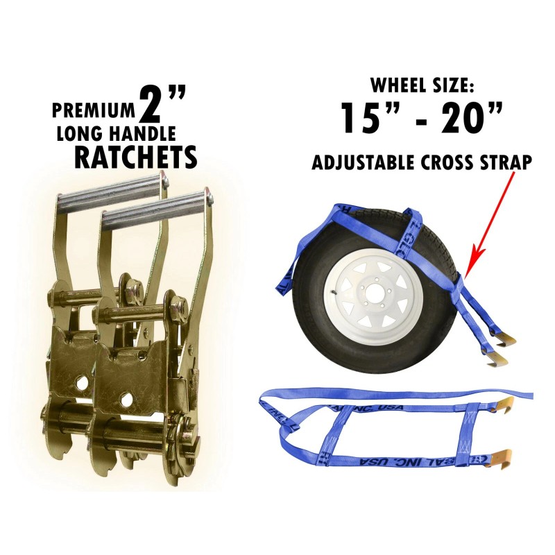 RuggedTow TWO Blue DEMCO Car Basket Straps w/ Ratchets Tow