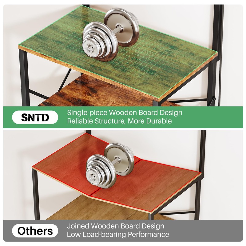 SNTD Bakers Rack with Power Outlet, Kitchen Shelves Microwave Stand