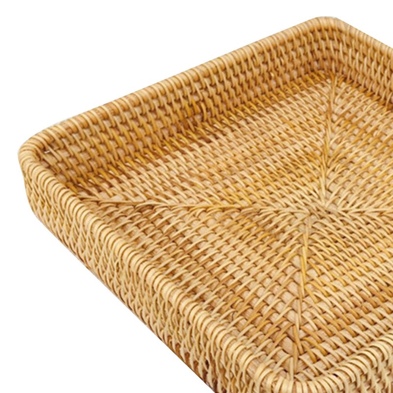 Rattan Tray Tabletop Organization Hand Woven Snack Storage Basket Multifunctional